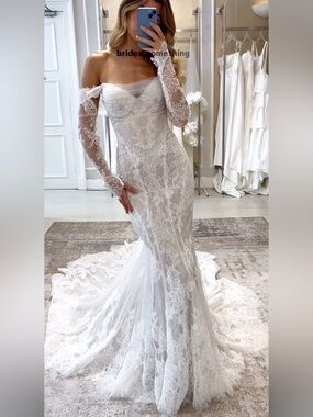 Martina Liana Off-the-Shoulder White Lace Wedding Gown